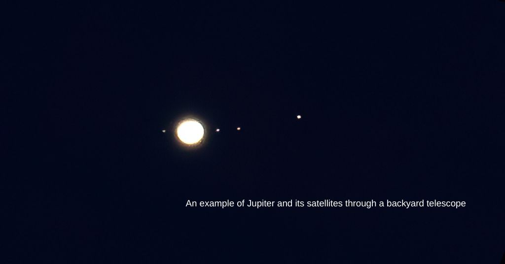 Jupiter and its moons seen through a telescope