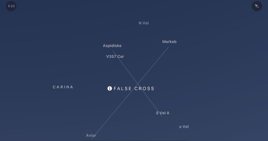 False Cross asterism in Carina with Aspidiske and Markeb shown