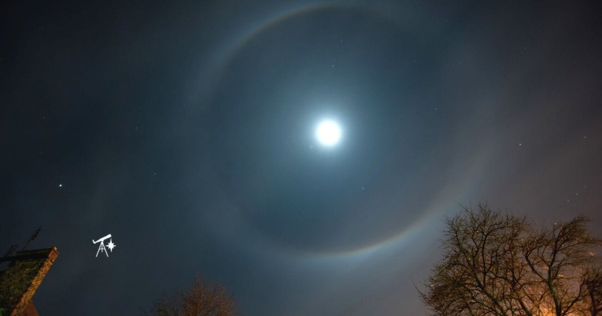 Moon halo, ring around the Moon seen from Earth