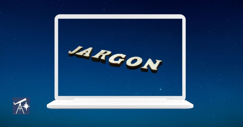 the word jargon shown in a laptop with starry night in background