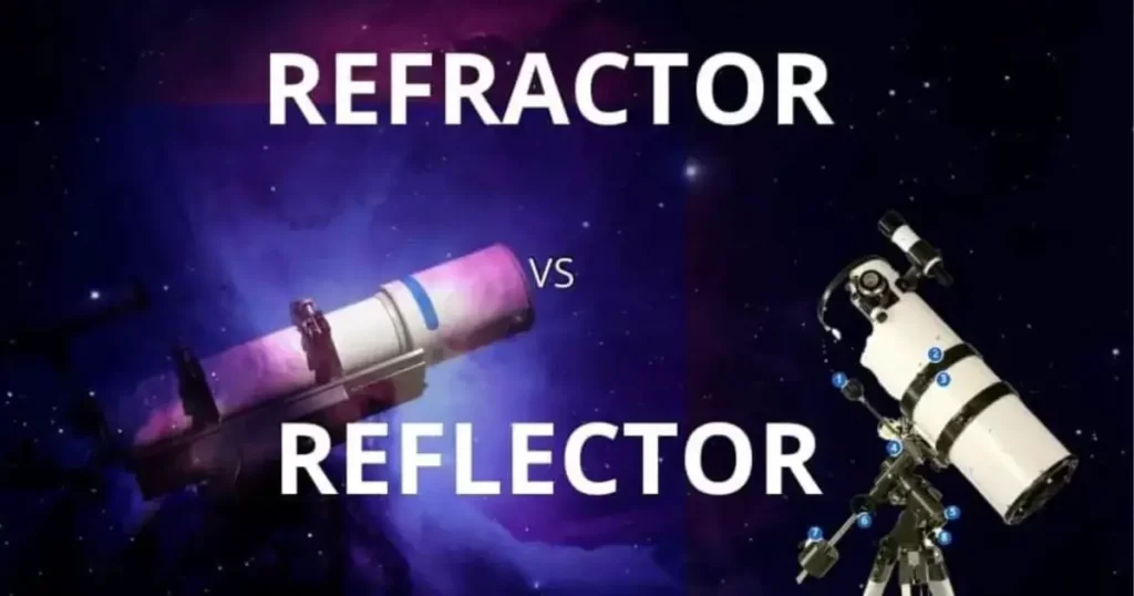 refractor beside a reflector telescope to show how they differ